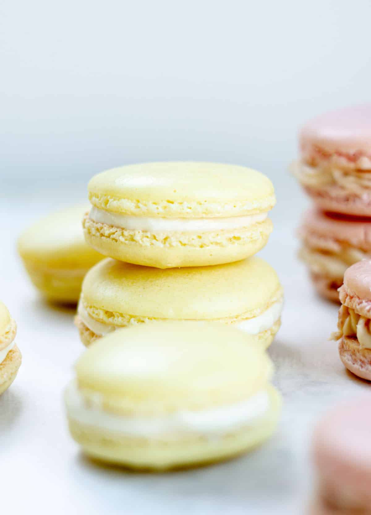 stacked yellow and pink macarons