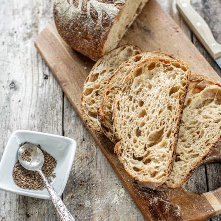 sliced sourdough with caraway seeds