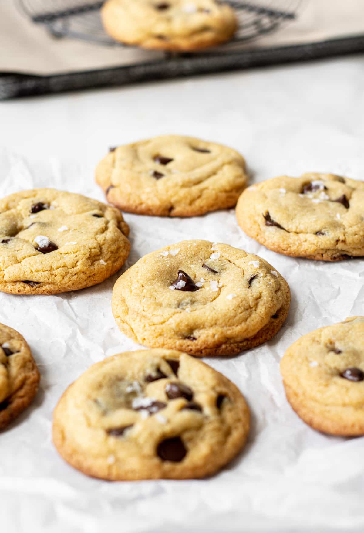 chocolate chip cookies without brown sugar on baking paper