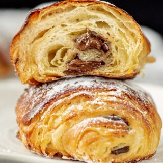 cut in half sourdough pain au chocolat
