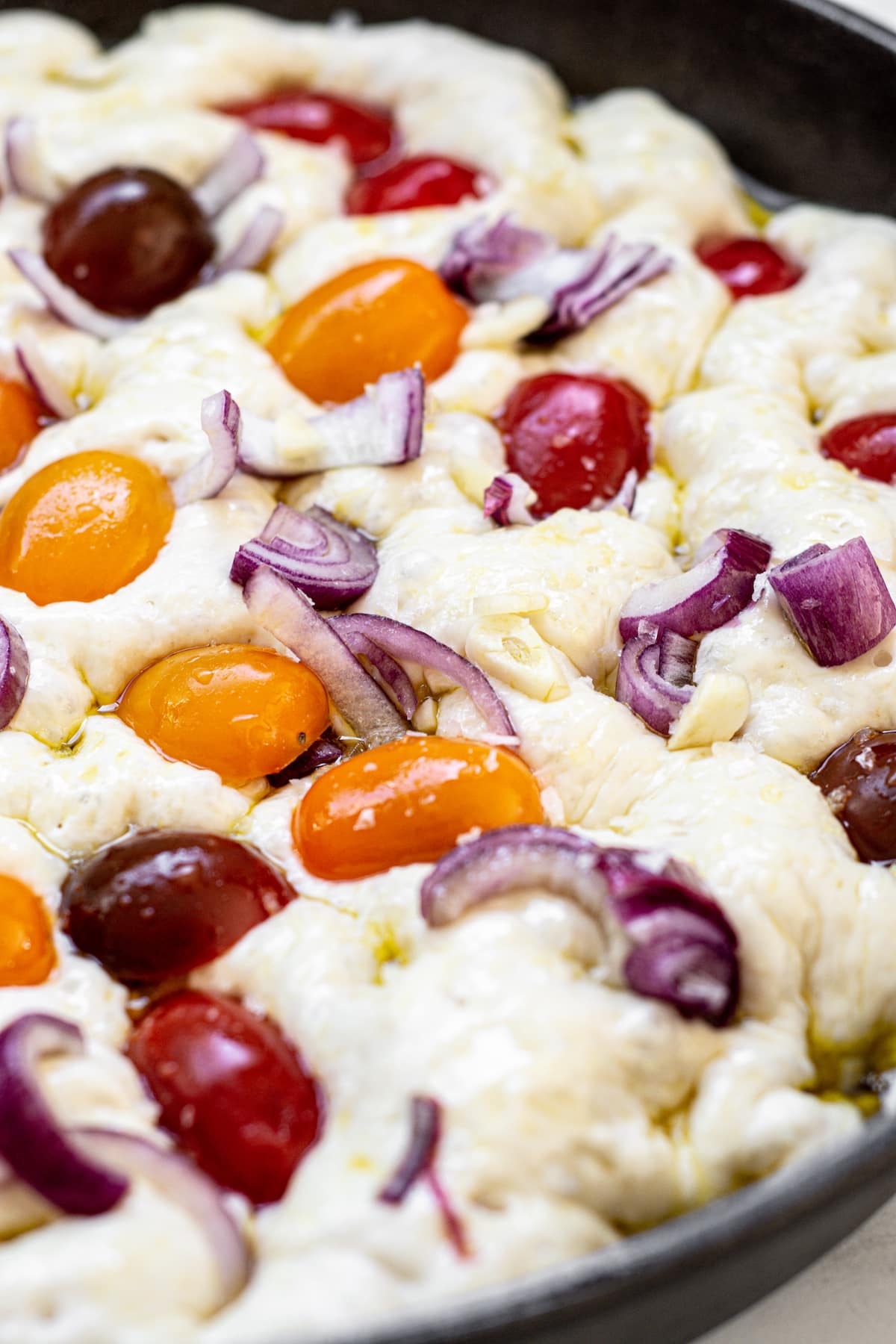 focaccia dough with cherry tomatoes