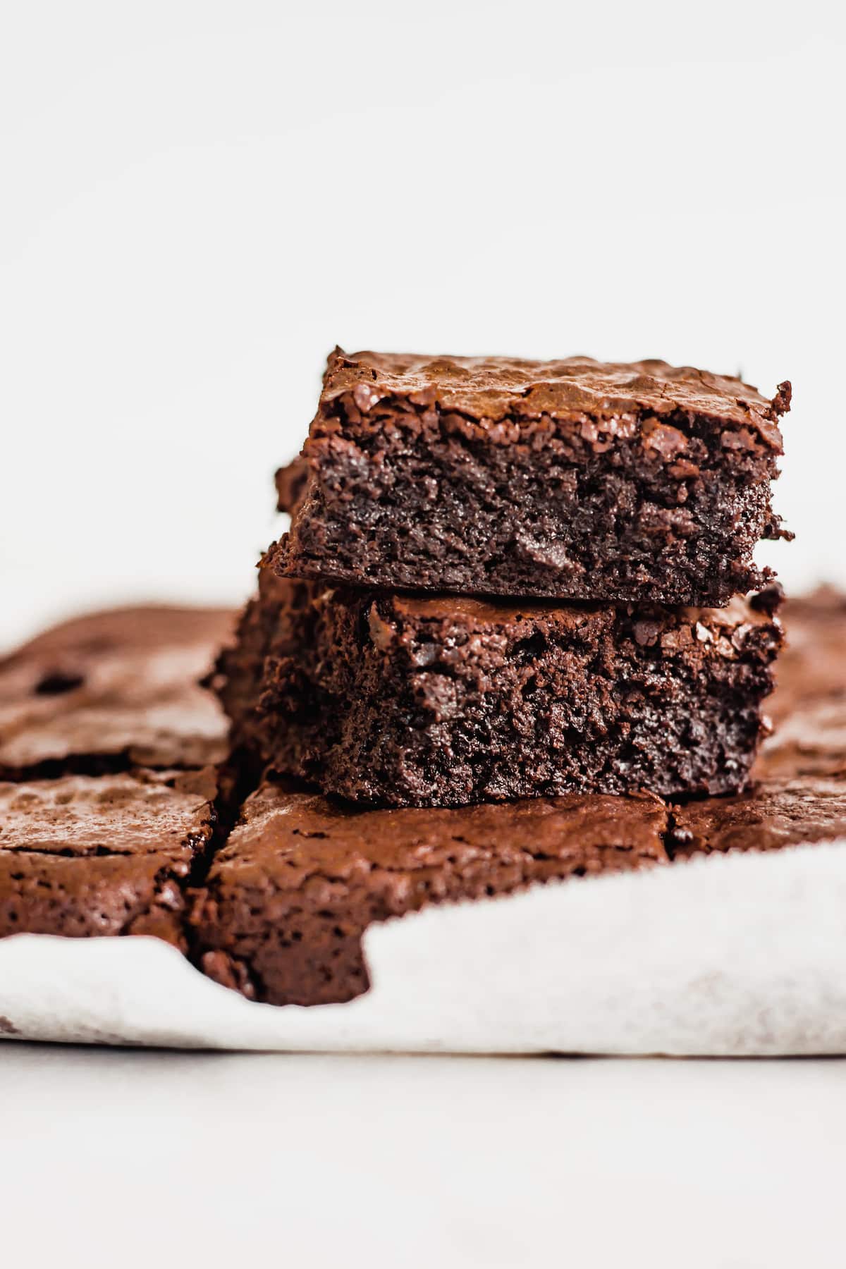 a stack of fudgy brownies