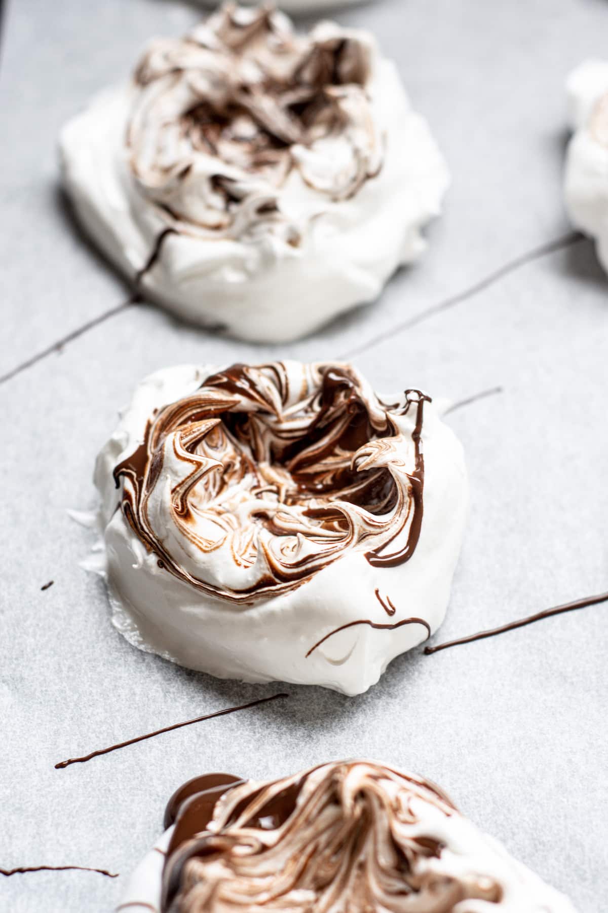 chocolate swirled meringues.