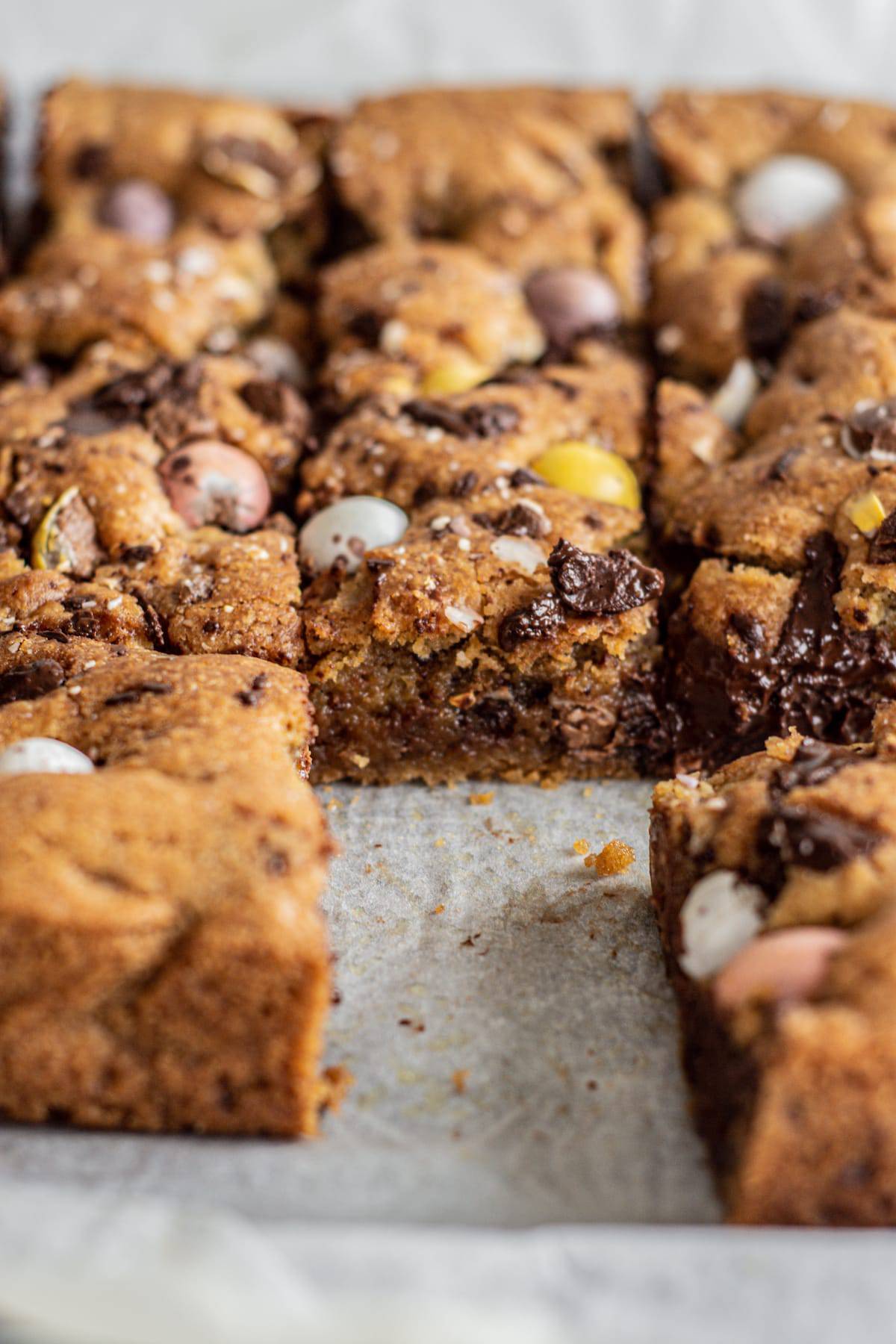 middle view of a tray of cookie bars.