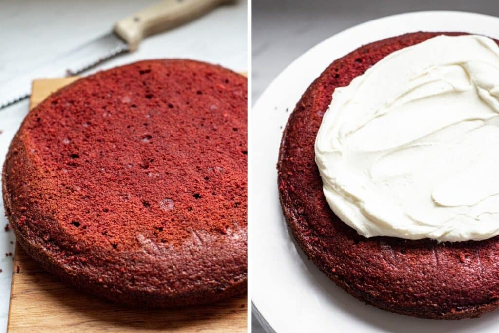 iced sourdough red velvet cake.