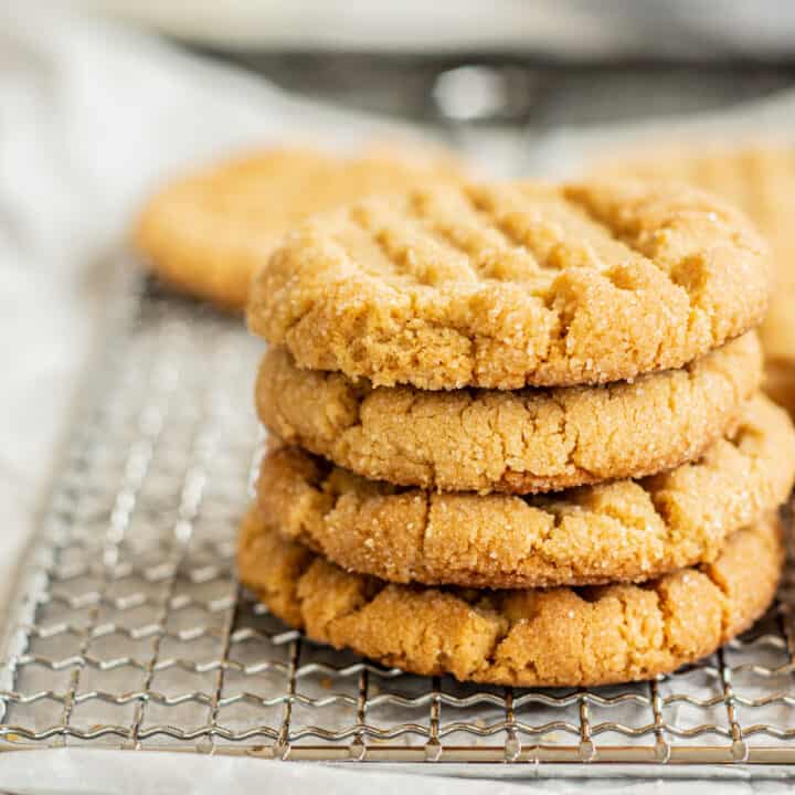 stacked peanut butter cookies.
