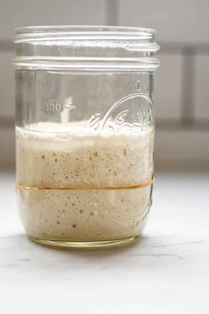 a jar of sourdough starter.