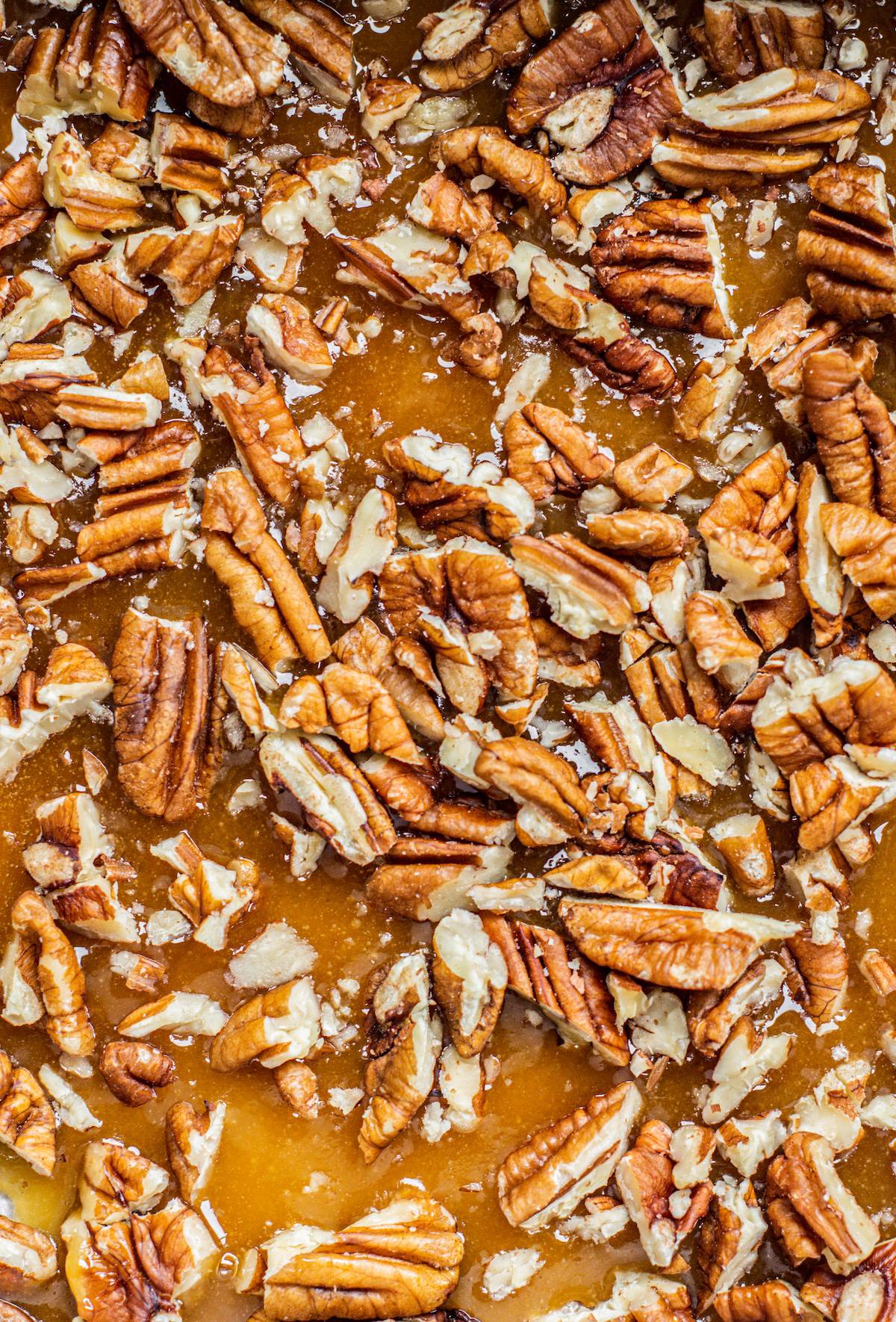 caramel and chopped pecans.