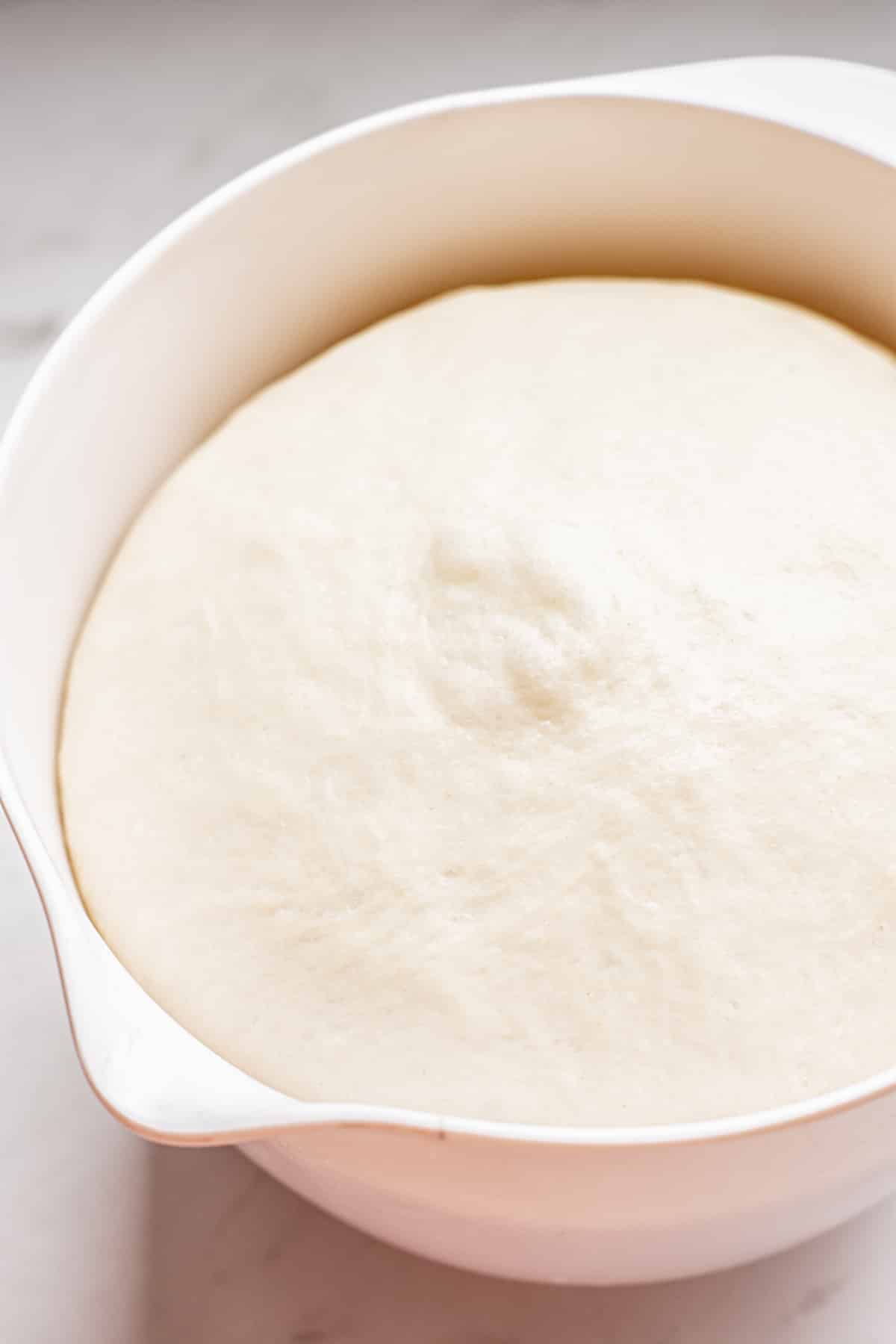 a bowl of risen dough.