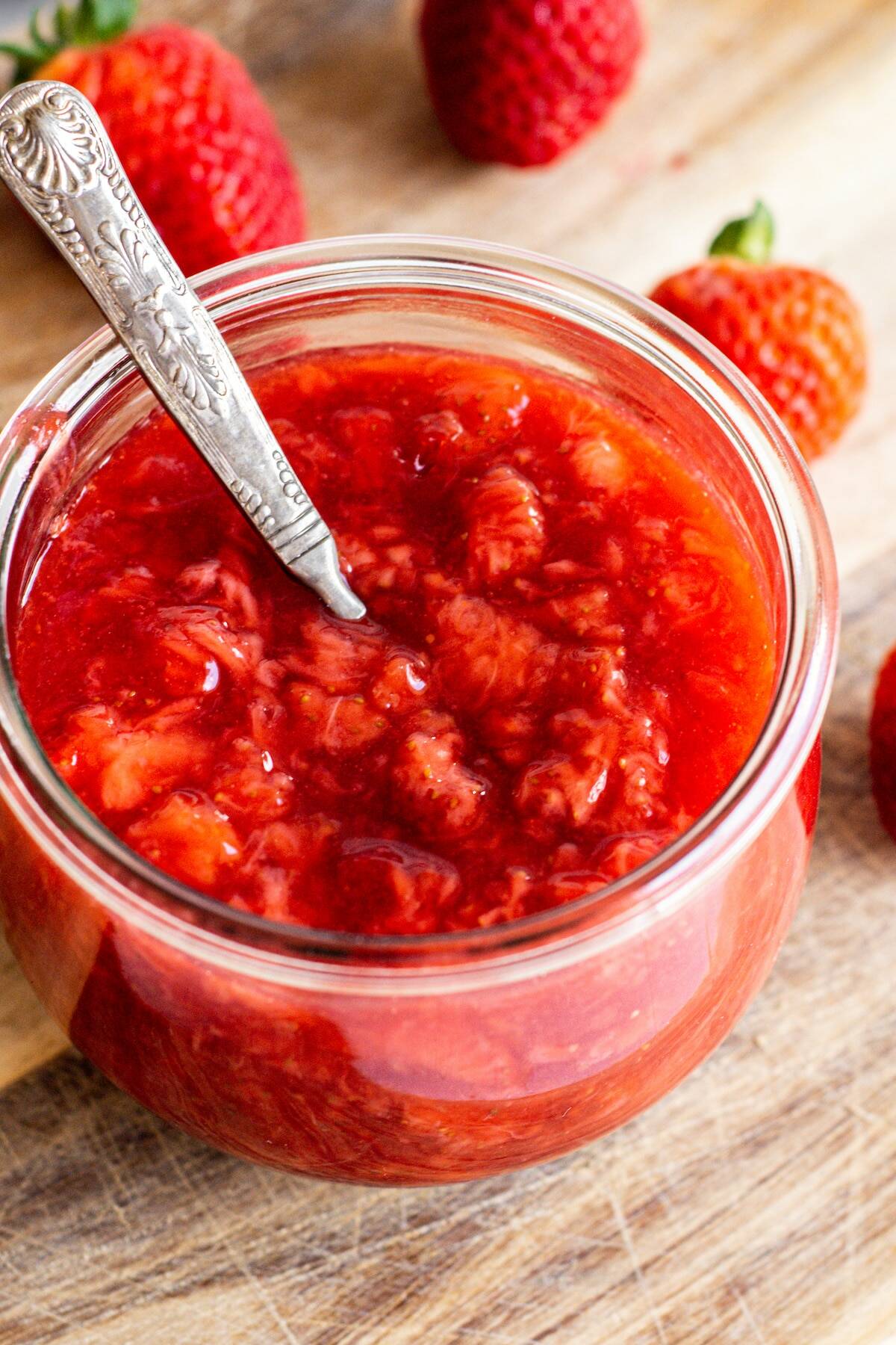 a jar of strawberry compote.