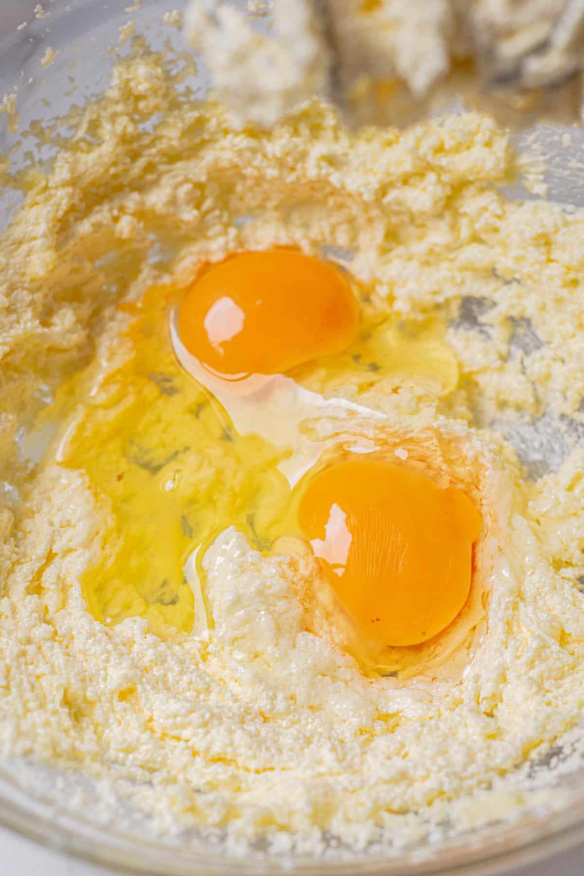 creamed butter and eggs.