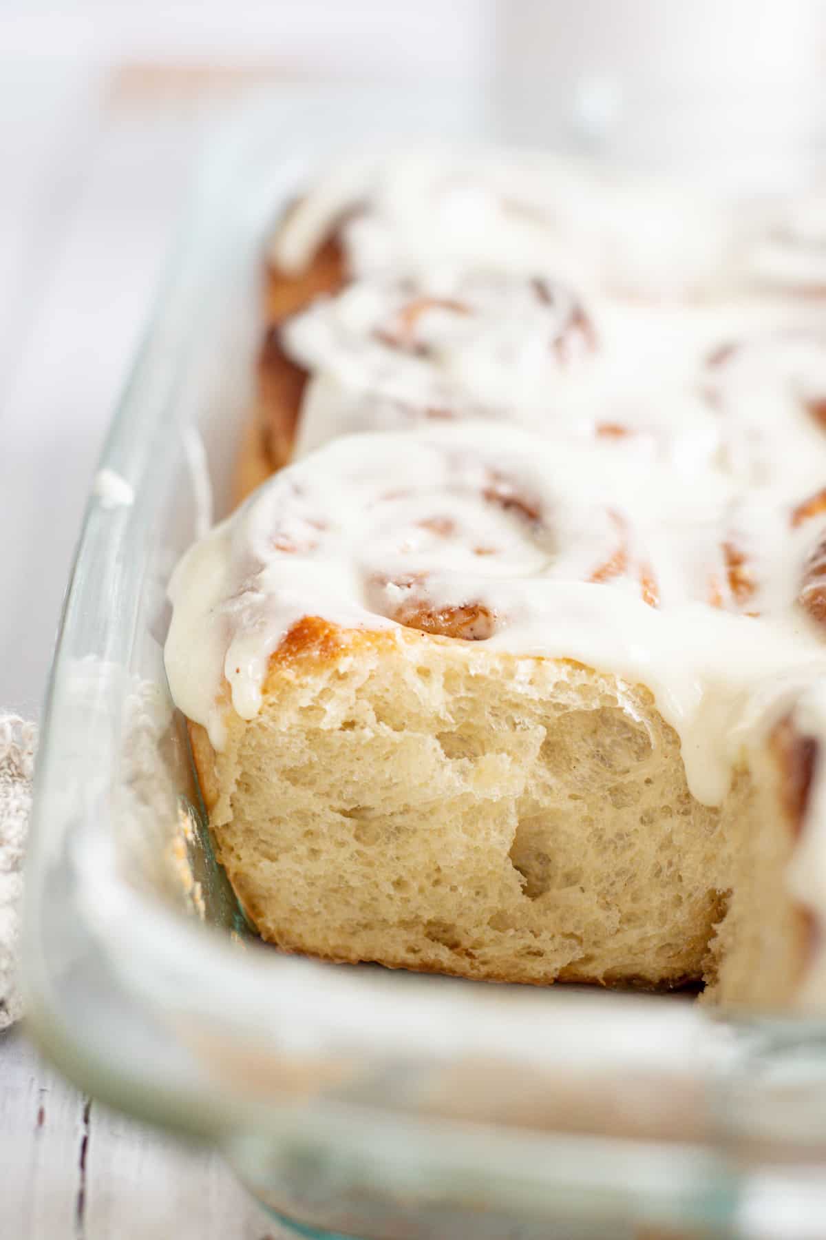 sourdough cinnamon rolls in tray.