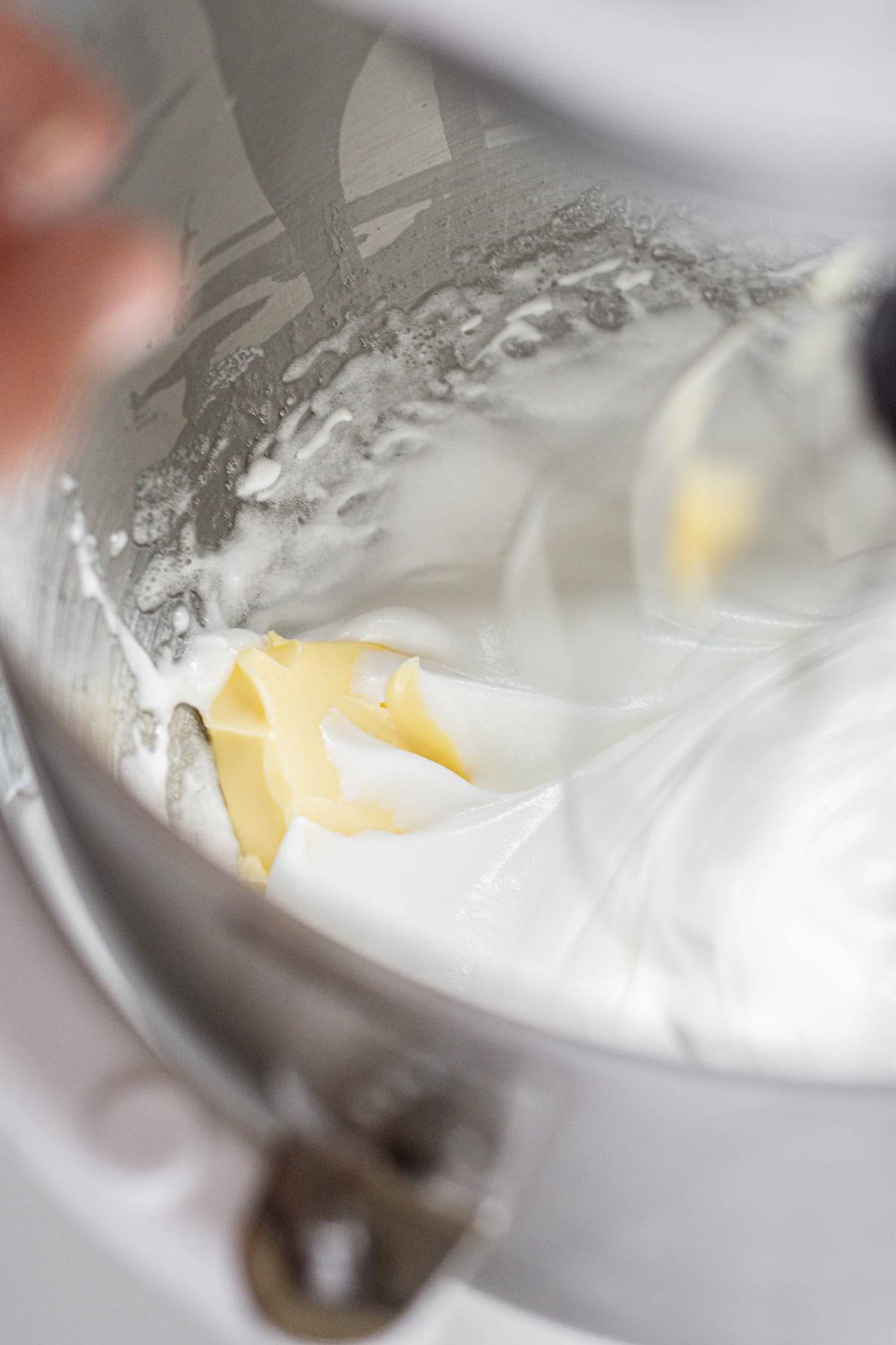 butter added to swiss meringue.