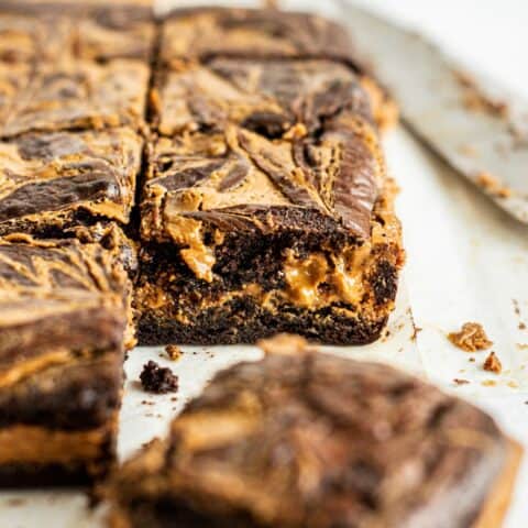sliced cookie butter brownies.