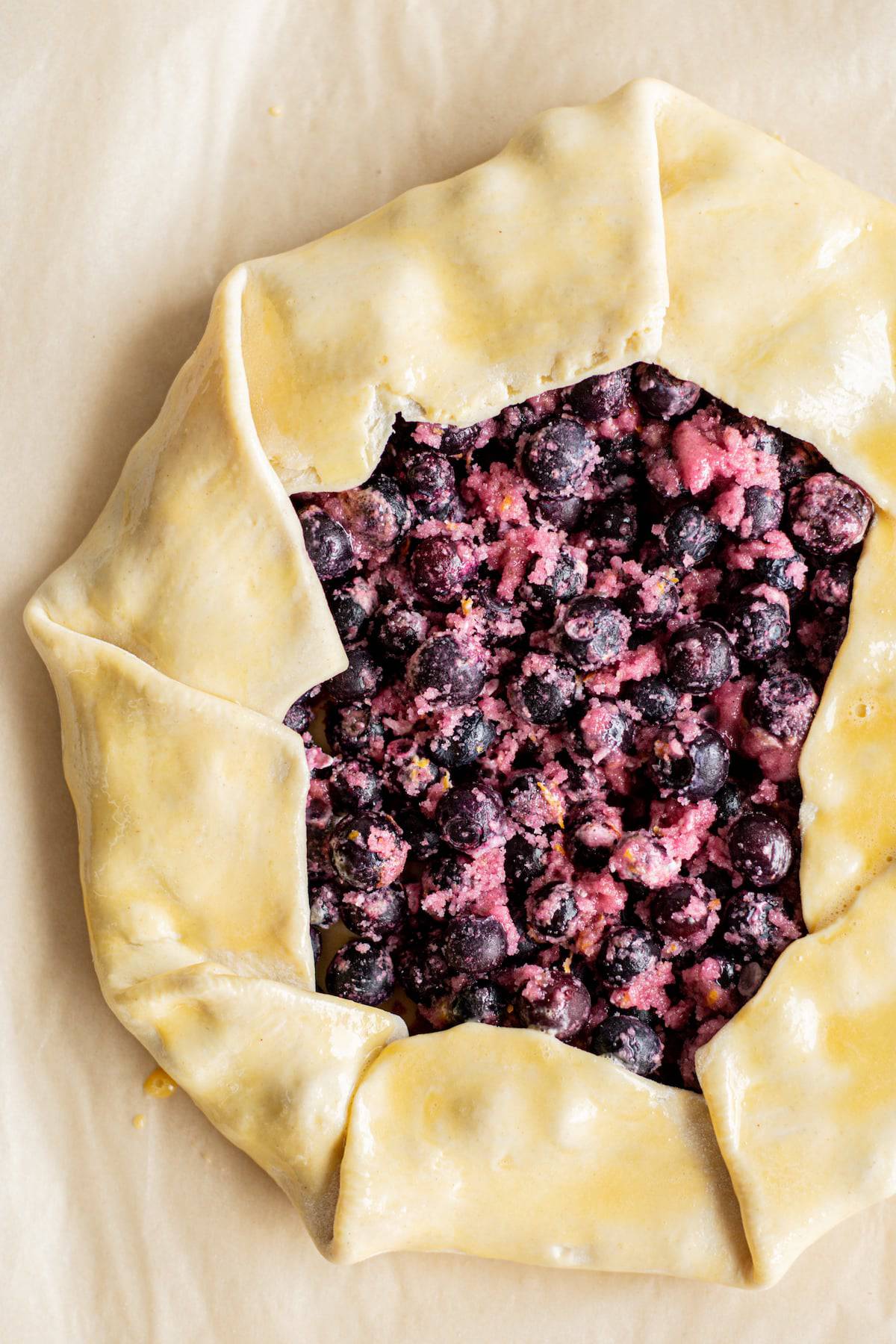 unbaked galette with blueberries.