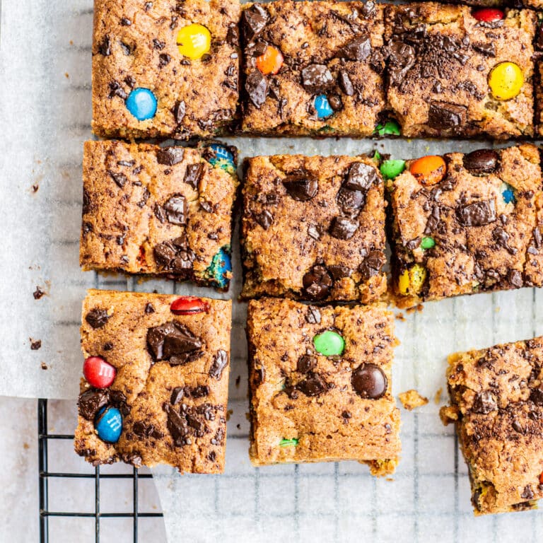 Brown Butter M&M Cookie Bars