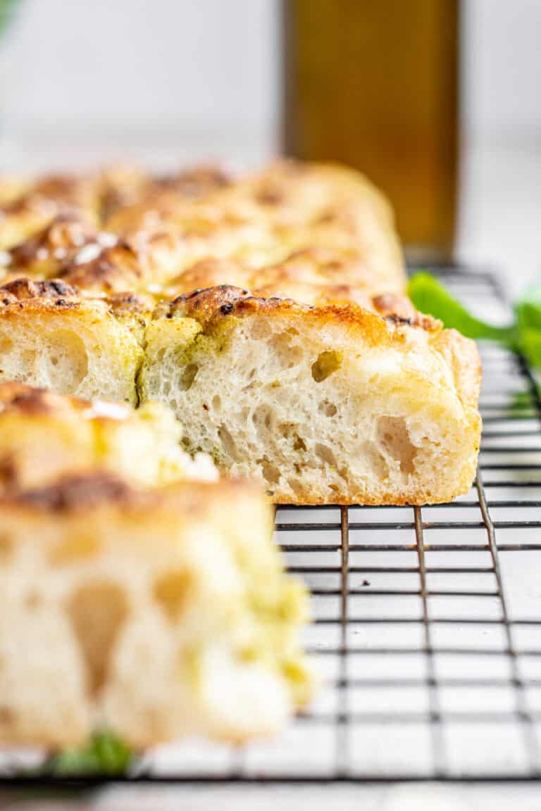 Basil Pesto Focaccia Bread Baking With Butter