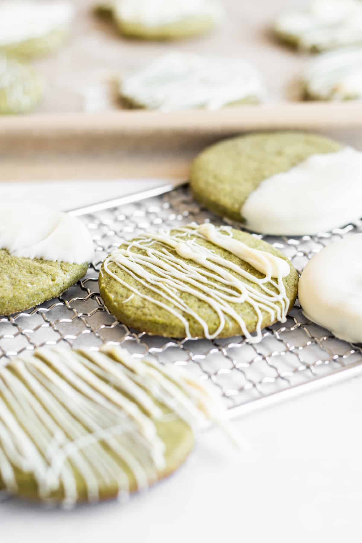 a tray of green matcha cookies.