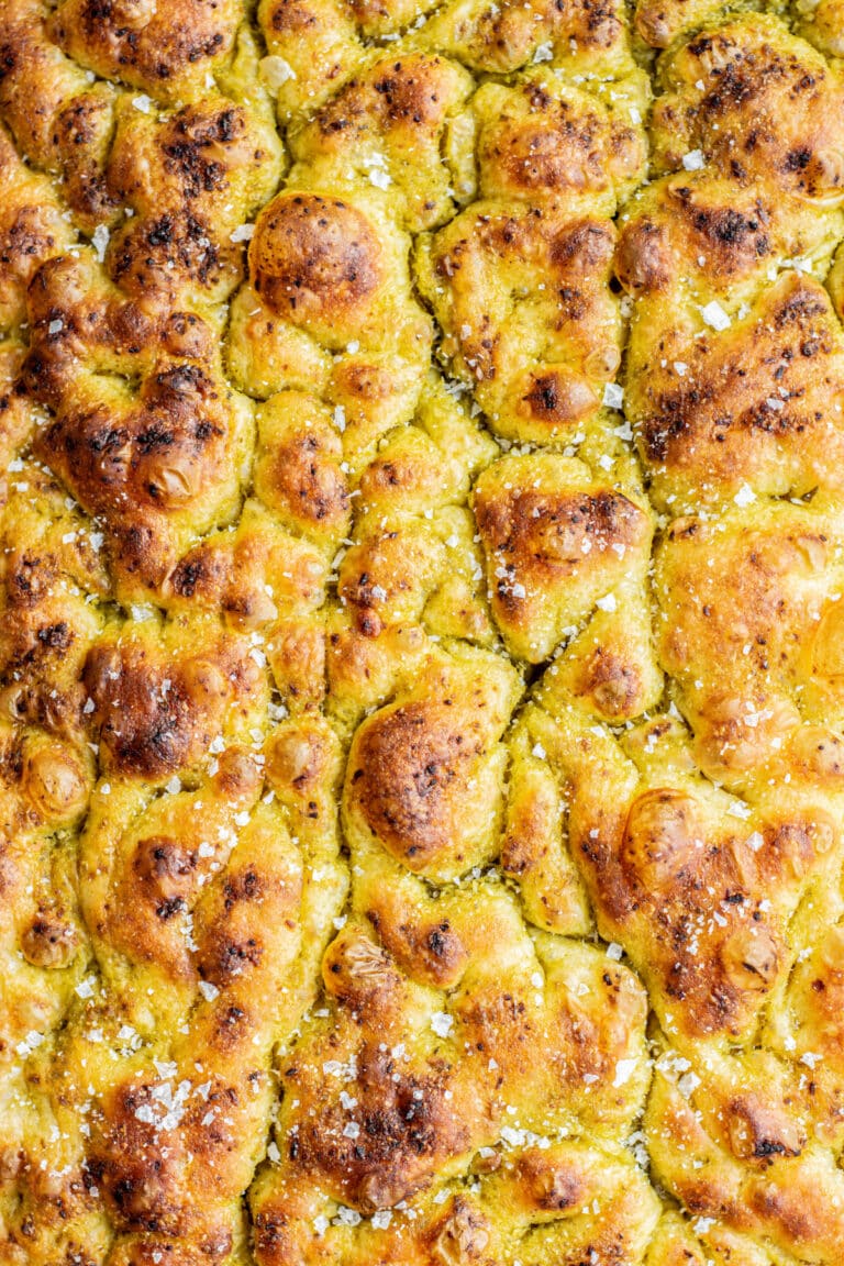 Basil Pesto Focaccia Bread Baking With Butter