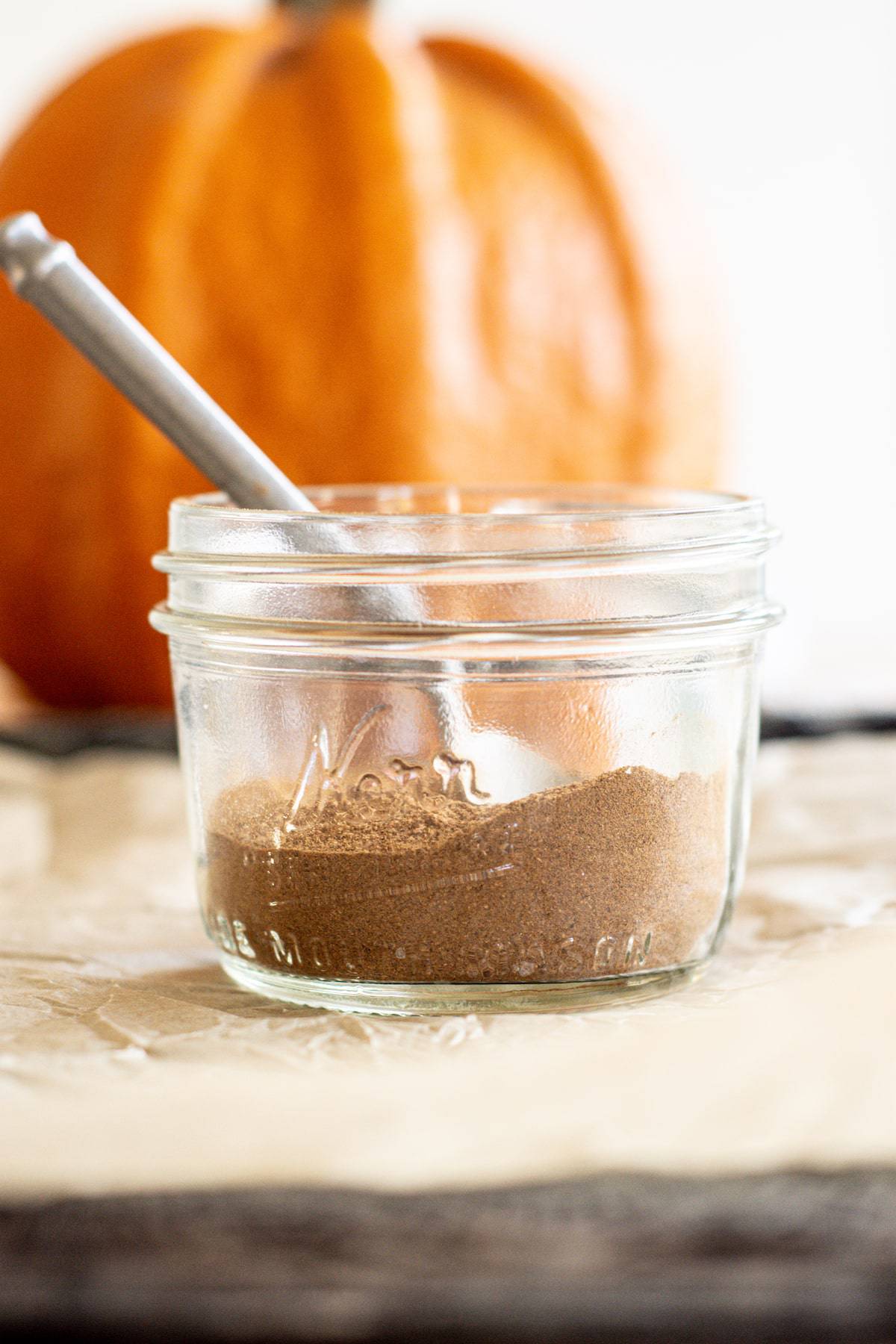 a jar of homemade pumpkin spice.