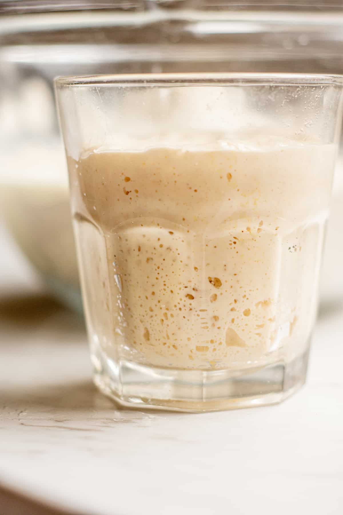 a glass of sourdough starter.