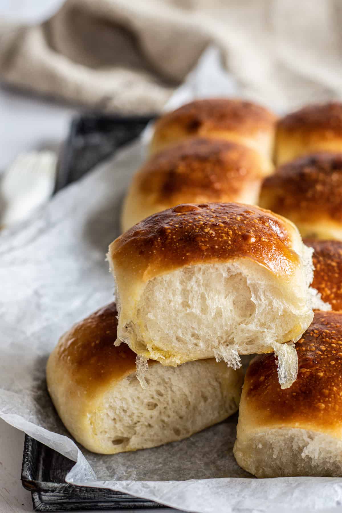 stacked sourdough rolls.