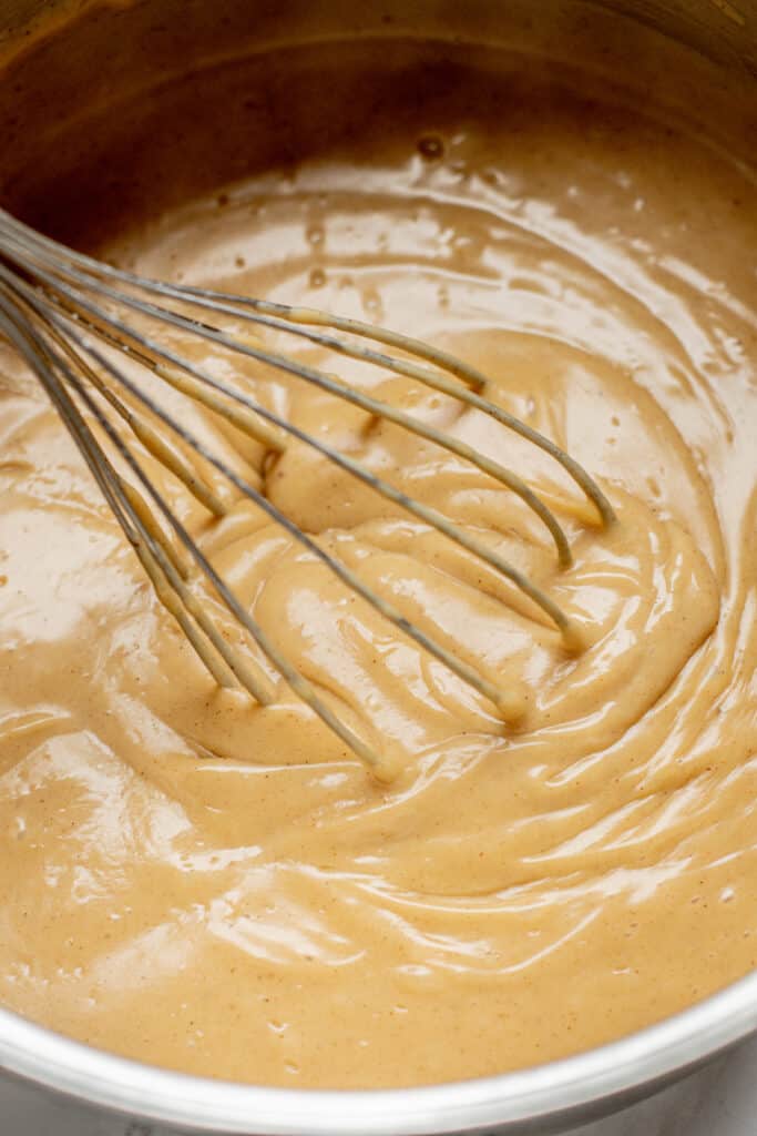 butterscotch pudding in a saucepan.