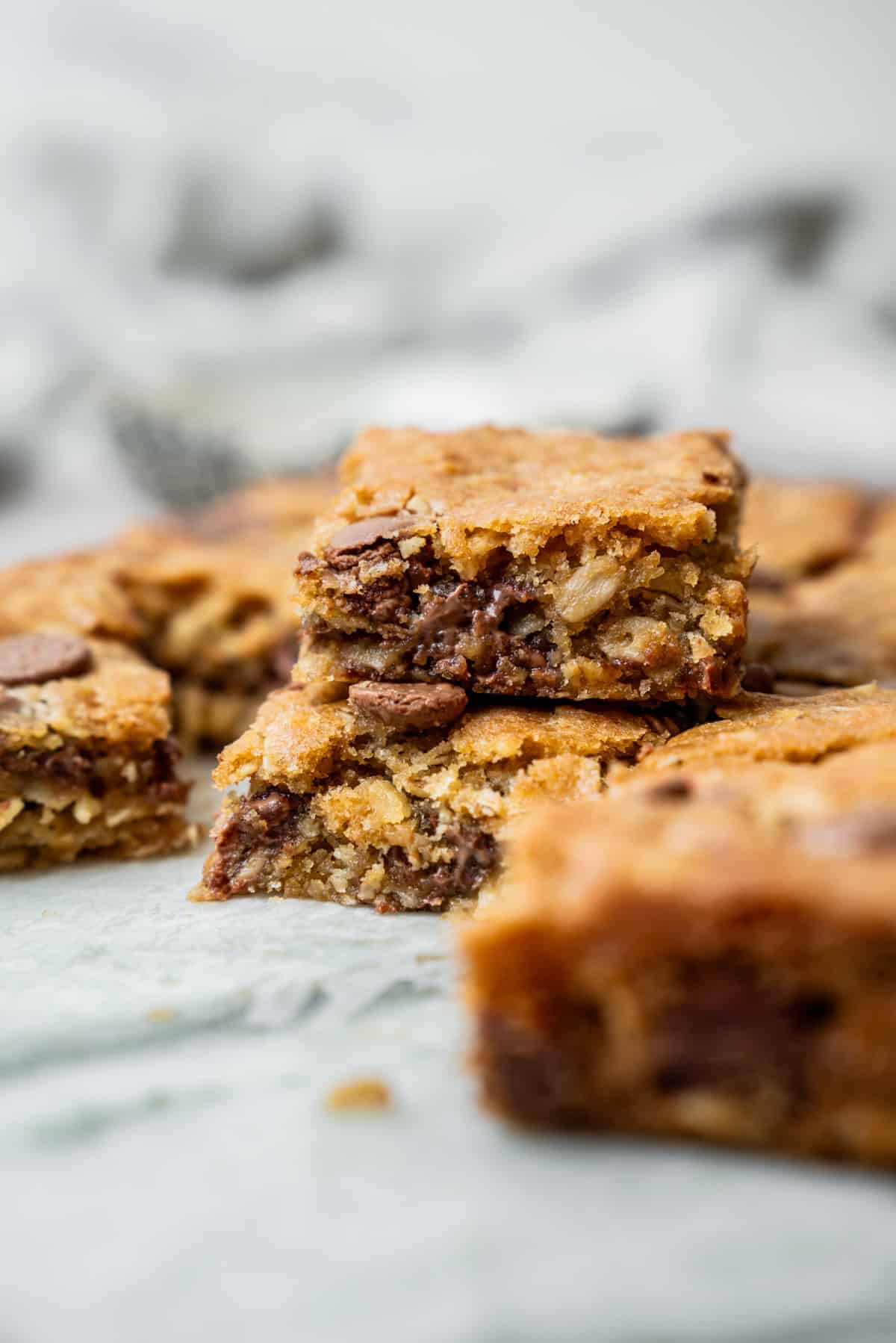 A stack of oatmeal chocolate chip bars.
