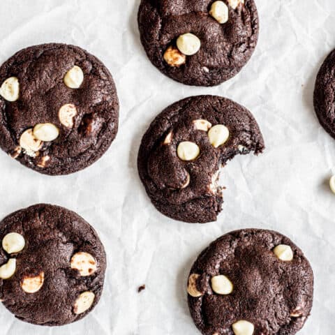 birds eye view of dark chocolate cookies.
