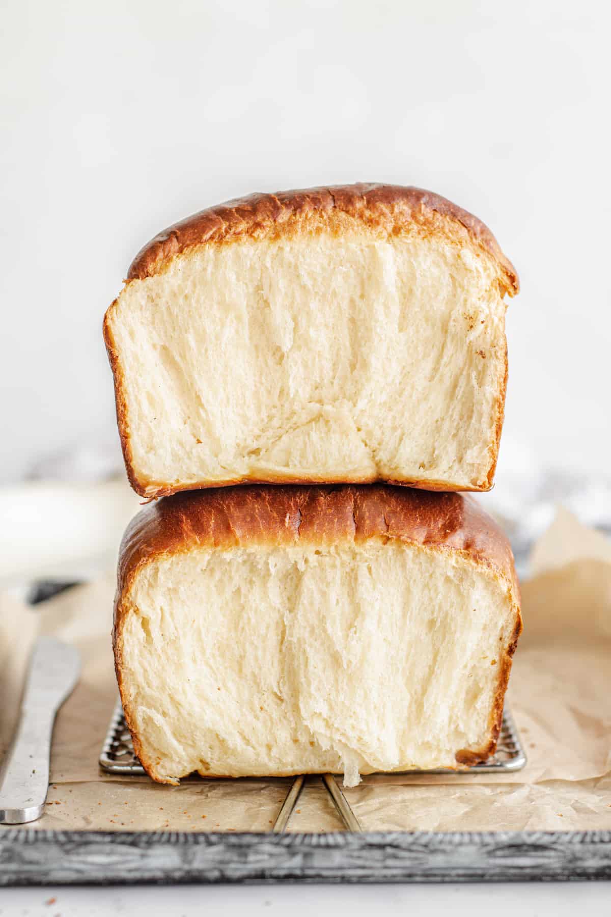 stacked milk bread loaves.