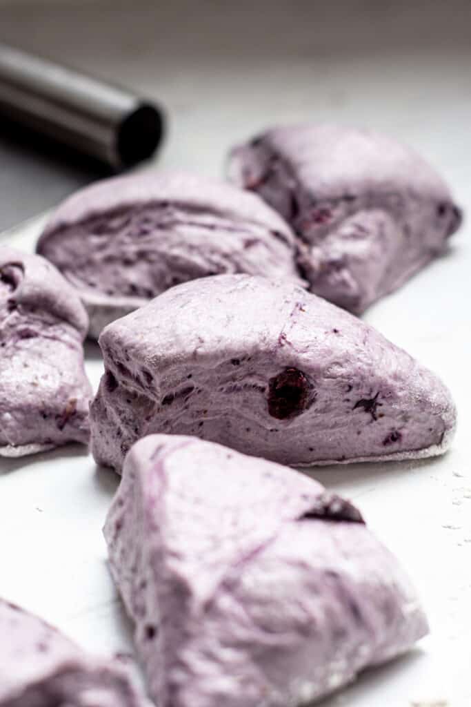 purple blueberry dough pieces.