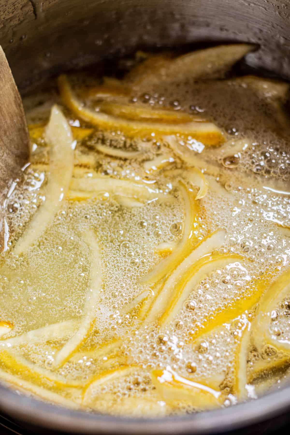 lemon peel in sugar water.