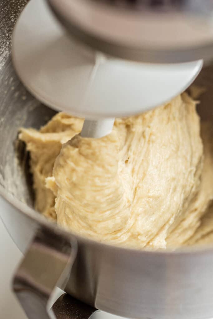 sticky dough in a mixer.