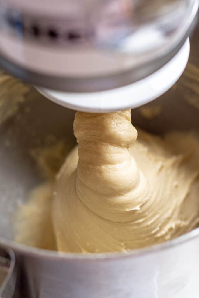 smooth dough in a mixer.