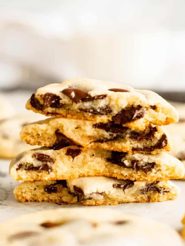 stacked cookies with chocolate.
