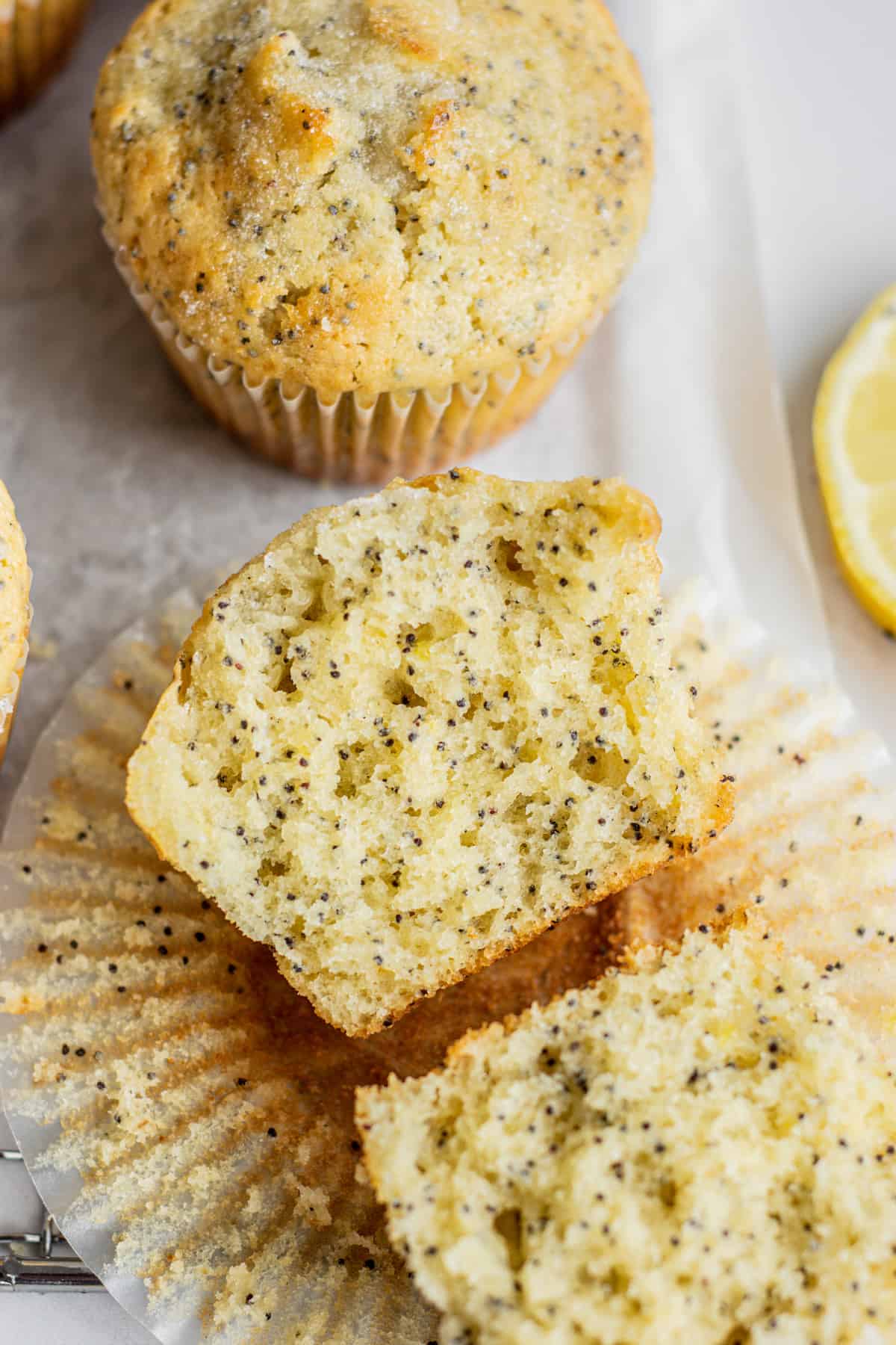 halved lemon muffin close up.
