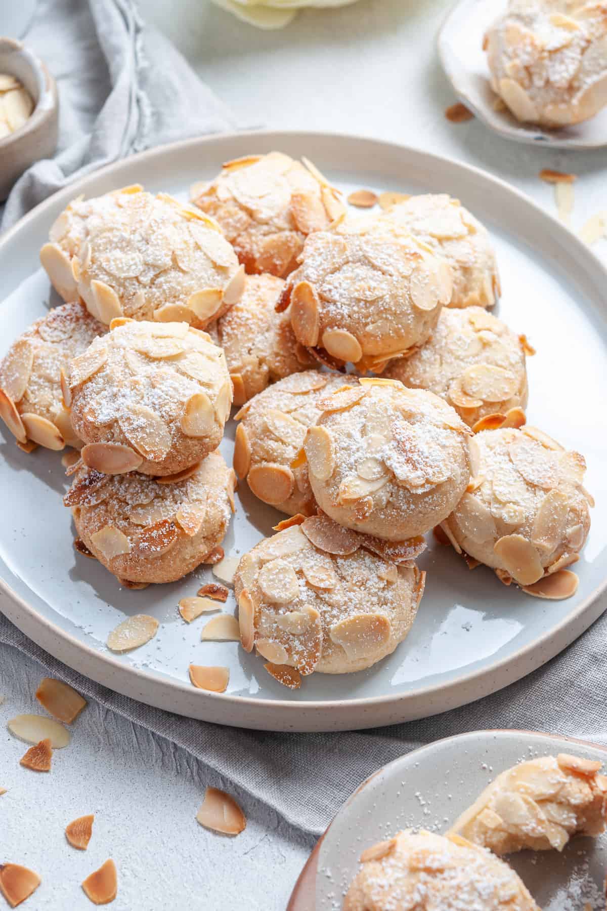 a plate of almond cookies.