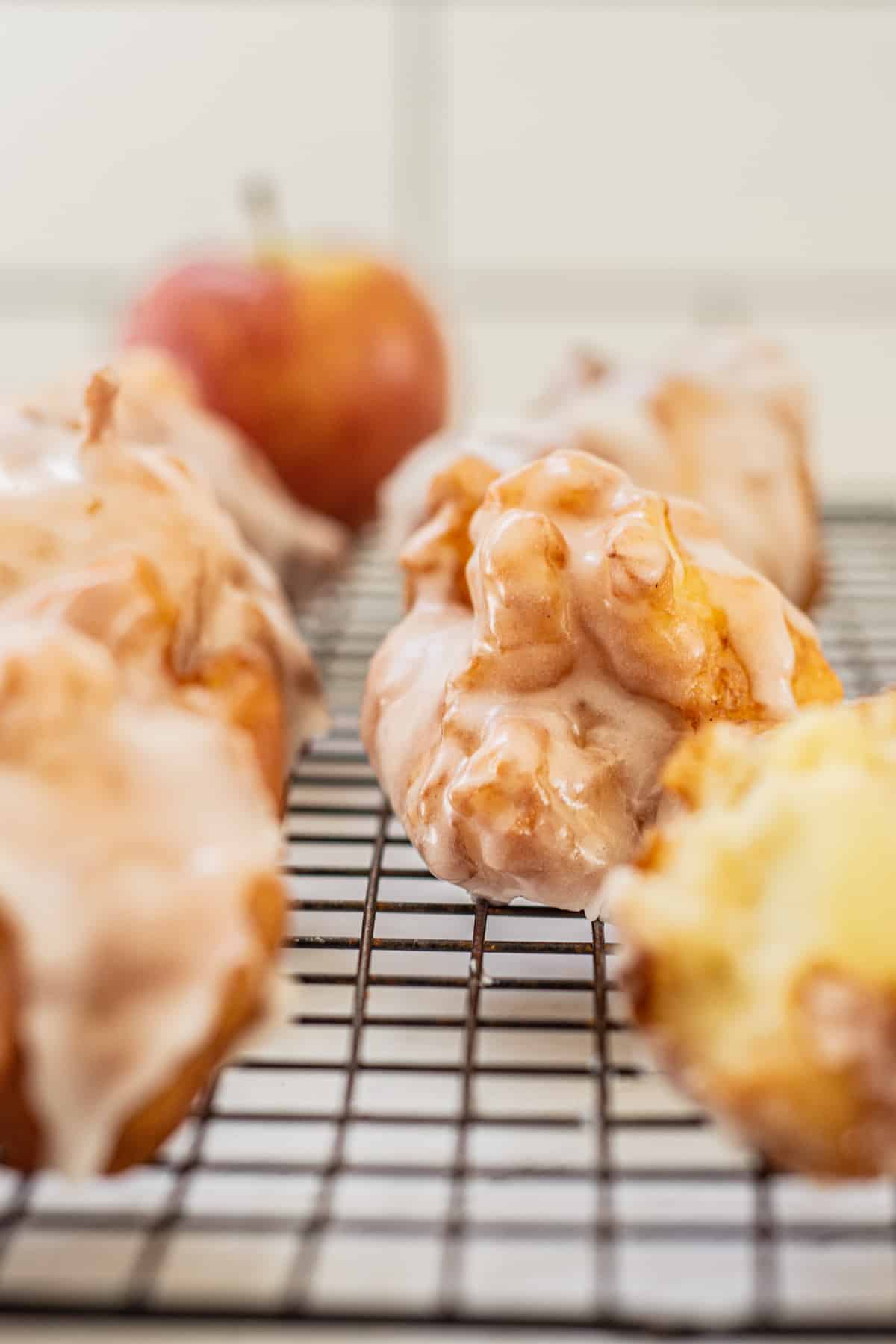 close up of apple fritter.