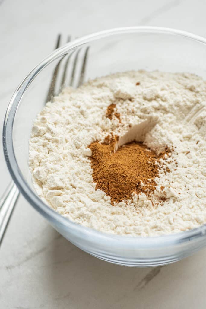 a bowl of flour and espresso powder.
