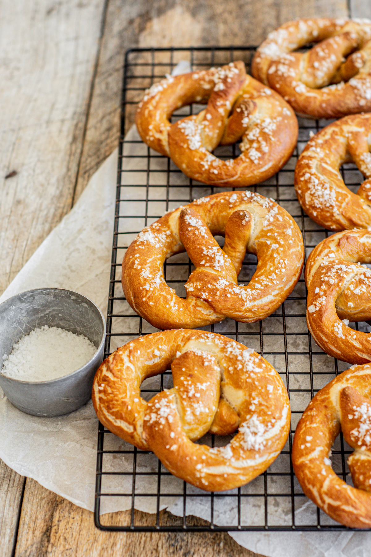 a rack of baked pretzels.