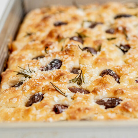 sourdough focaccia close up.