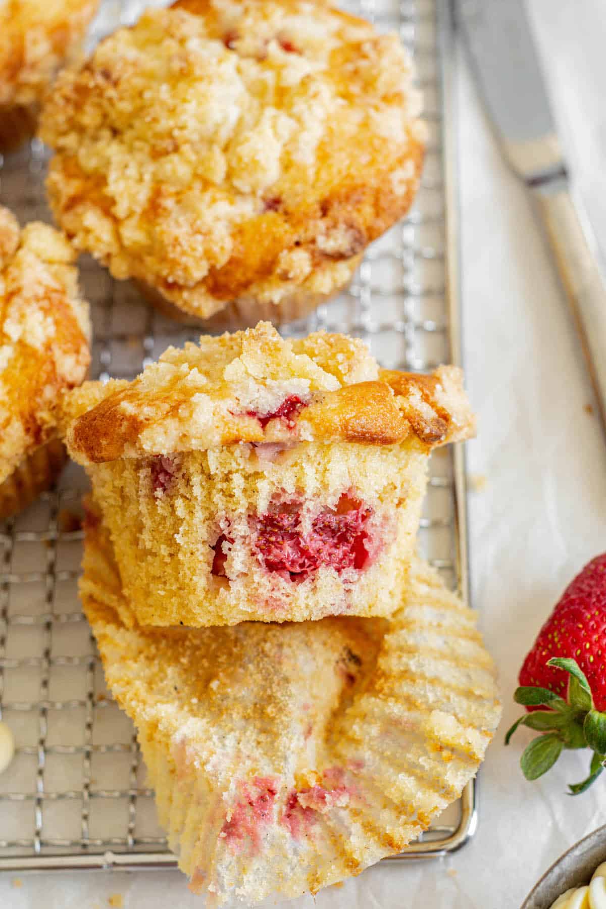 streusel topped strawberry muffins.