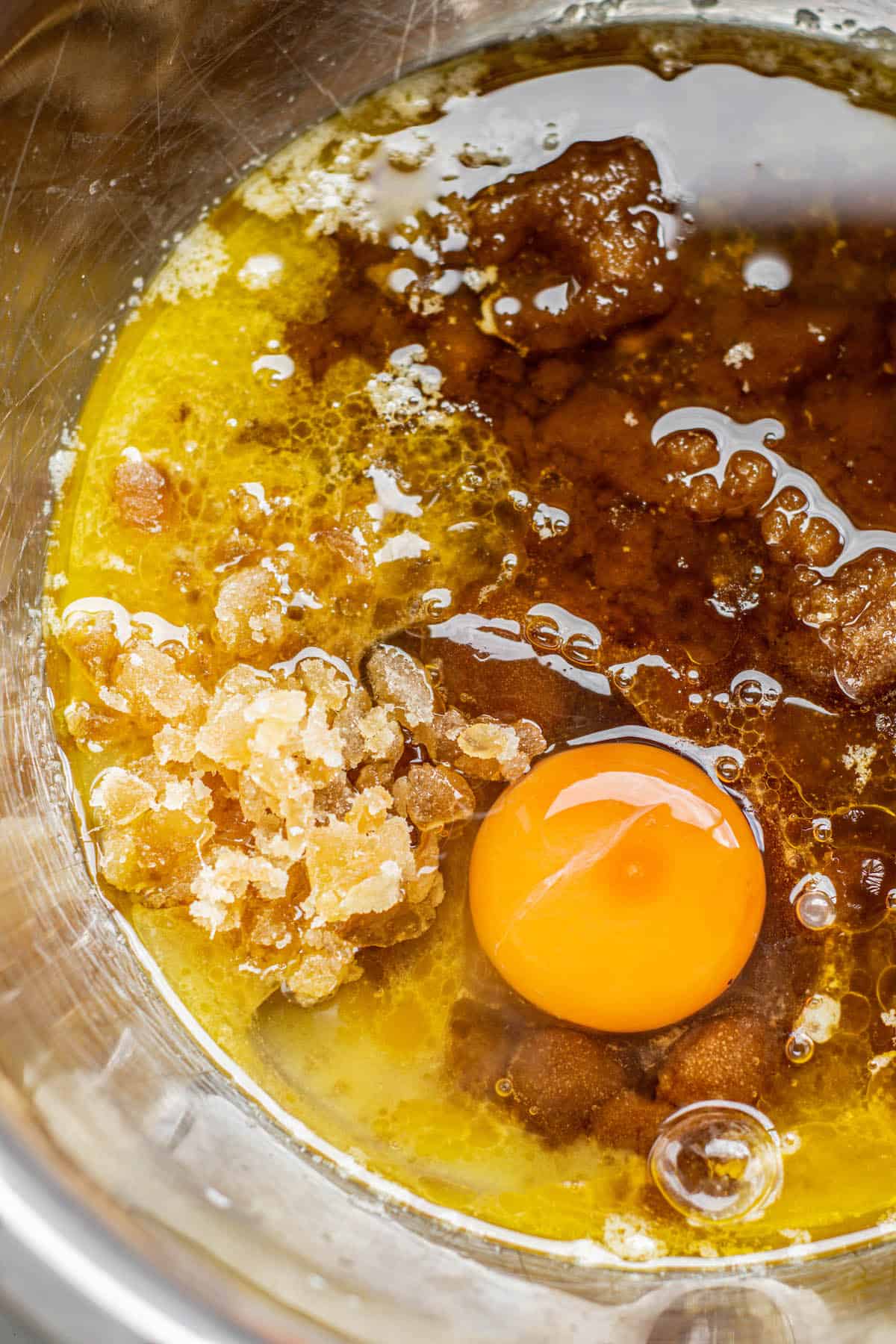 egg, chopped ginger, sugar, butter in a bowl.