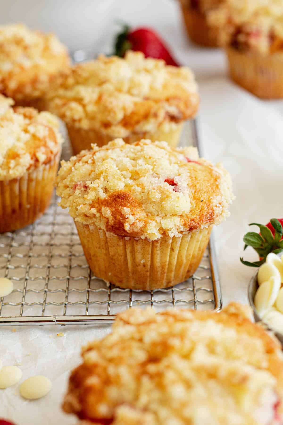 fluffy strawberry muffins.