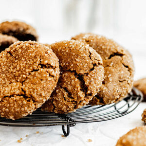 side view of molasses cookies.