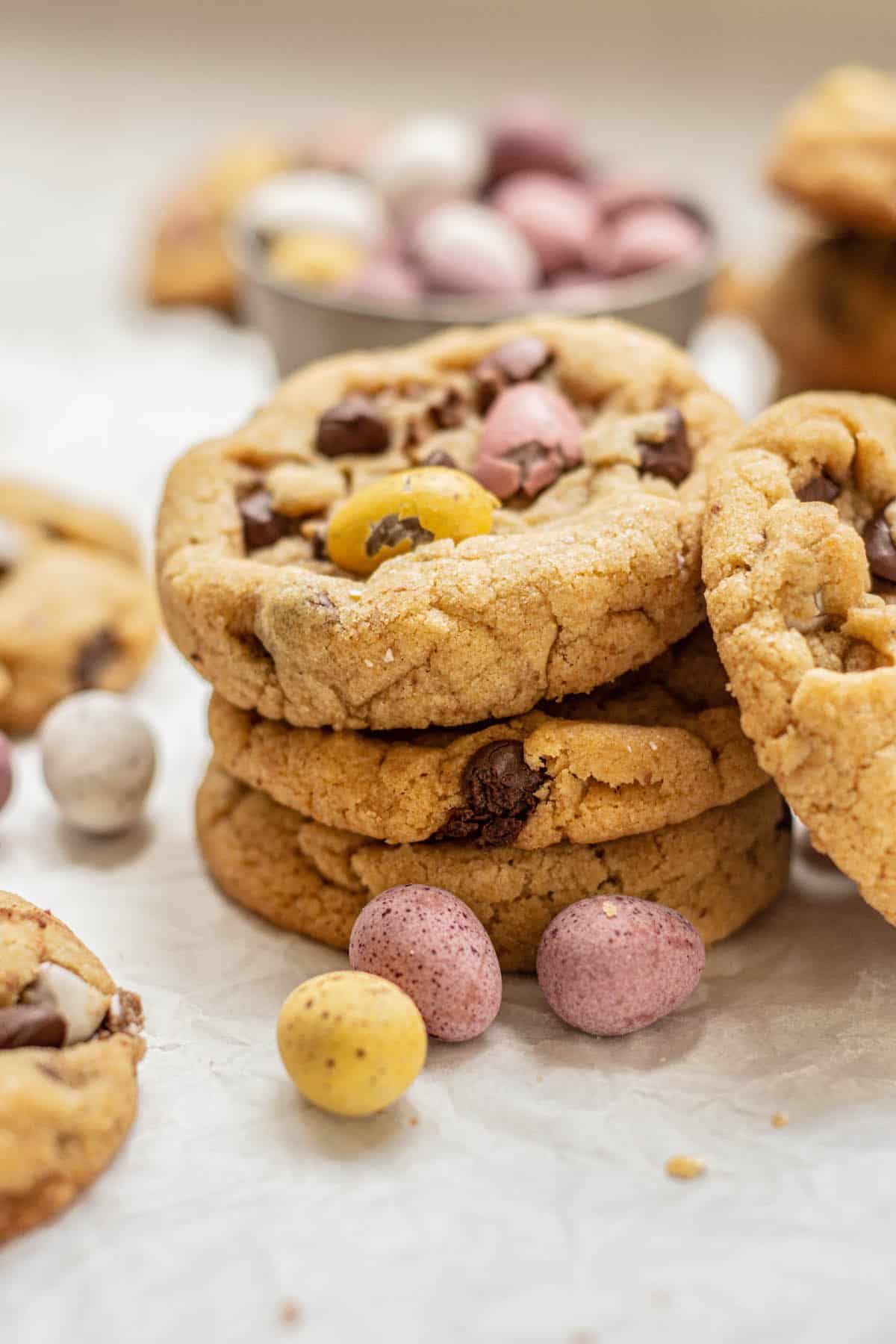 stacked cookies with mini eggs.
