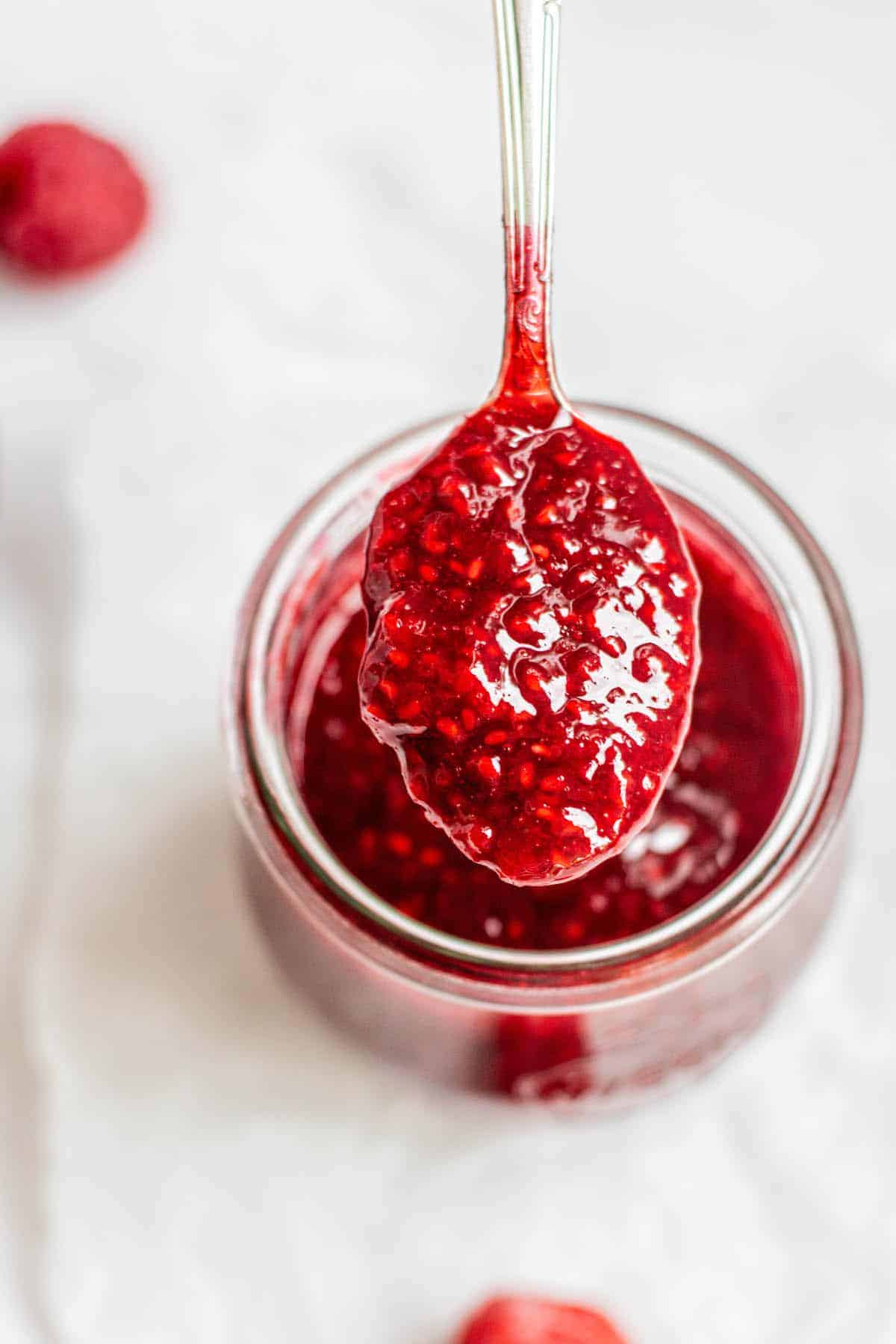 a spoonful of thick raspberry compote.