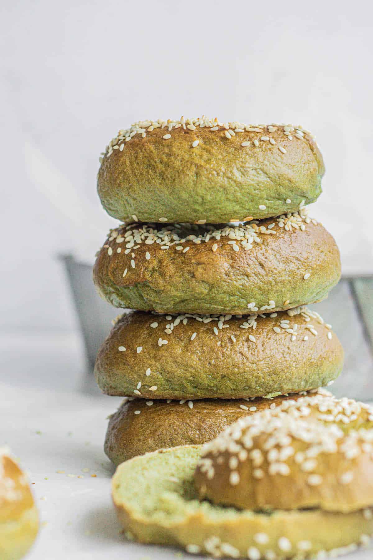 stacked bagels.