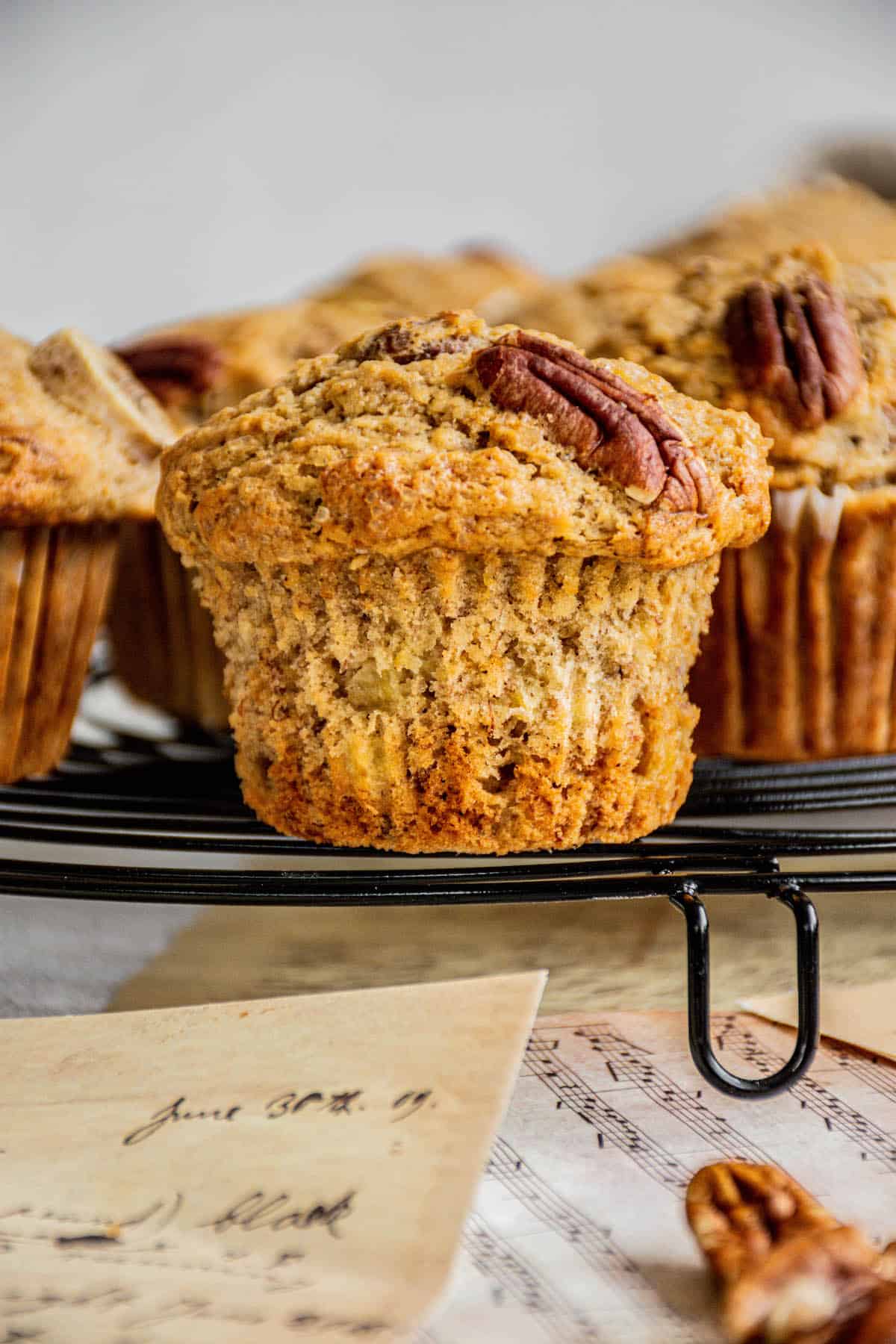 baked banana muffin with pecan.