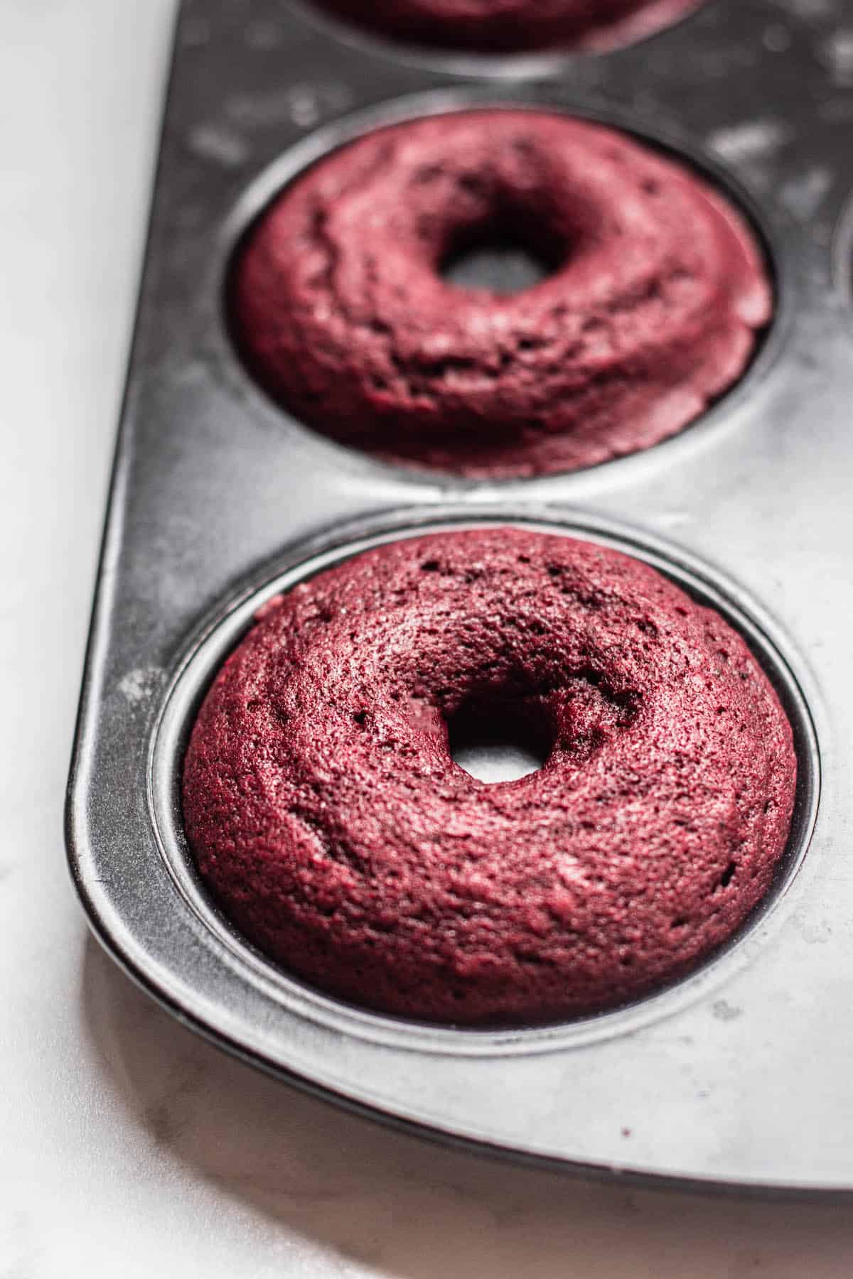 baked red velvet donuts.